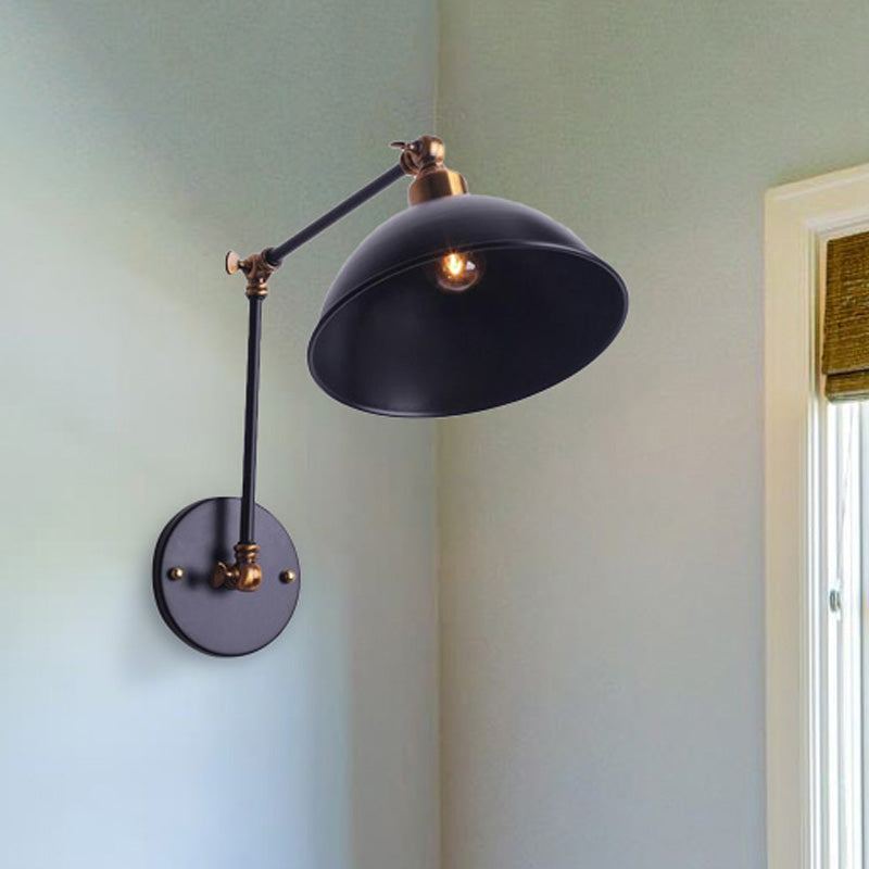 Frendorf | 1 Glühbirnen Wandleuchte Vintage Schwenkarm Metall Wandbeleuchtung mit Schalenlicht in Schwarz für Treppenhaus