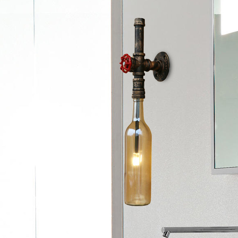 Frendorf | Glas wijnfles muurverlichting rustiek industrieel 1 licht restaurant blauw/doorzichtig wandlamp licht met rode klep