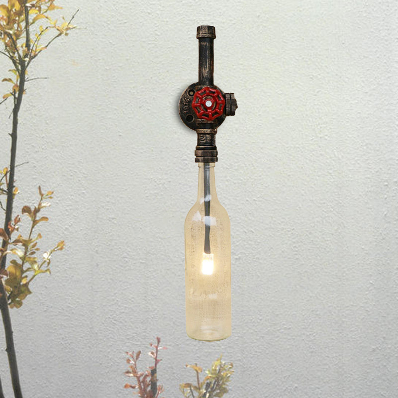 Frendorf | Glas wijnfles muurverlichting rustiek industrieel 1 licht restaurant blauw/doorzichtig wandlamp licht met rode klep