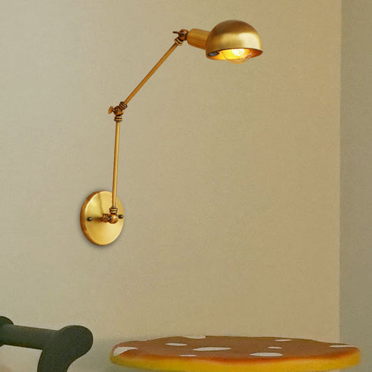 Frendorf | Metalen Swing Arm Wandverlichting met Komkap Vintage Stijl 1 Licht Studie Kamer Wandlamp in Messing