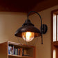Frendorf | Farmhouse Dome Wandlamp 1 Licht Metaal Wandverlichting met Kooi en Gezaagd Glazen Kap in Zwart