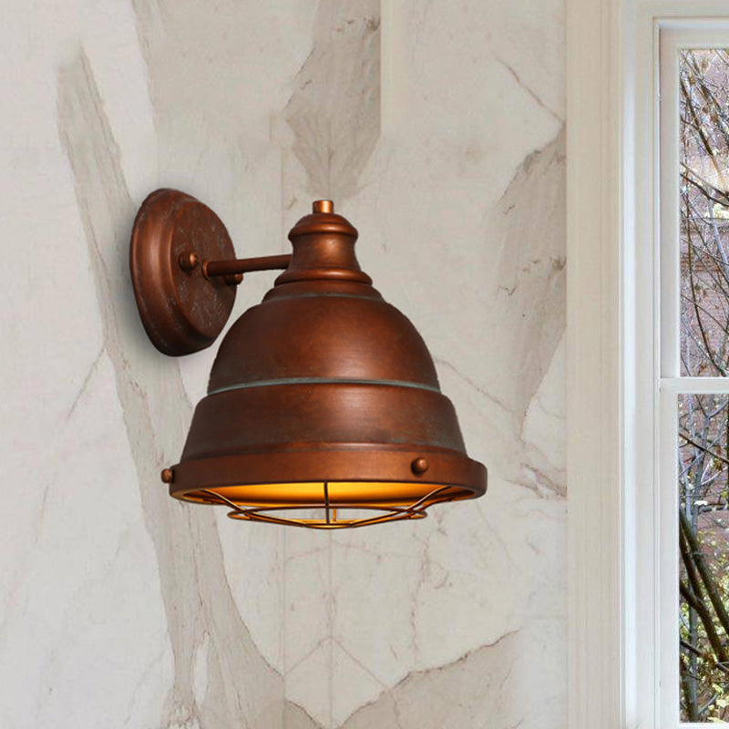 Frendorf | 1 Lichtkuppel Wandlamp met Draadkooi Vintage Stijl Zwart/Verweerd Koper IJzeren Wandlamp voor Trap