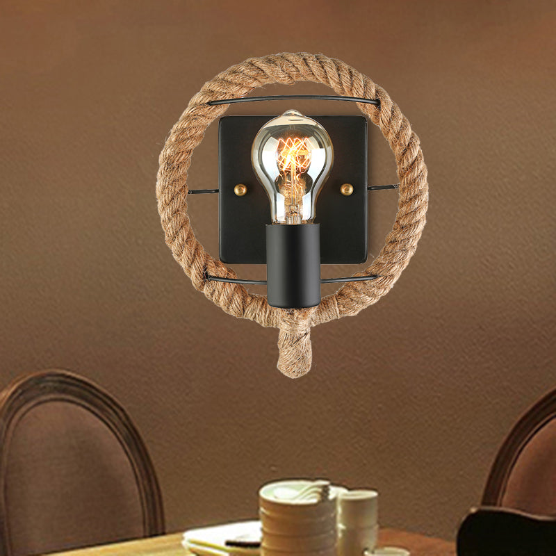 Frendorf | Geseilde ronde/ovale wandlamp met blote gloeilamp nautische stijl 1 licht restaurant wandlamp verlichting in zwart
