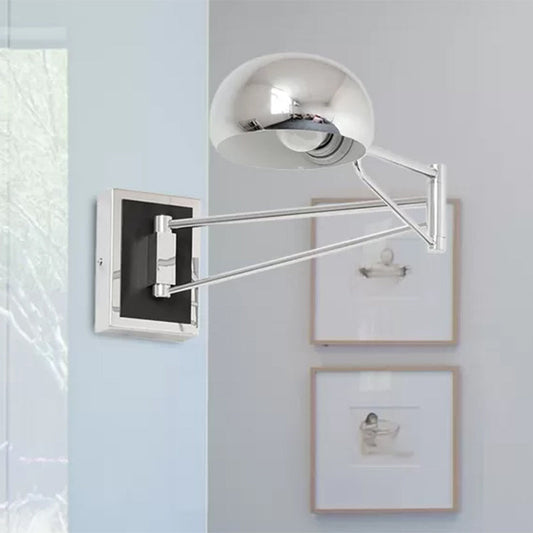 Frendorf | Retro Bowl Wandlamp Sconces 1 Licht Metallic Wandmontagearmatuur met Draaibeugel in Chroom voor Nachtkastje
