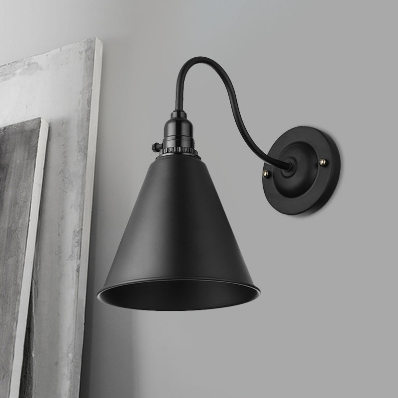 Frendorf | 1 Kopf Gooseneck Wandbeleuchtung mit konischer Schirm Industrielles schwarzes Metall Wandleuchte für das Esszimmer