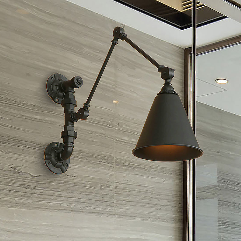 Frendorf | 1 Glühbirne Schwenkarm Wandlampe Beleuchtung Industrie Schwarz Metall Wandmontage Licht mit Kegelshade