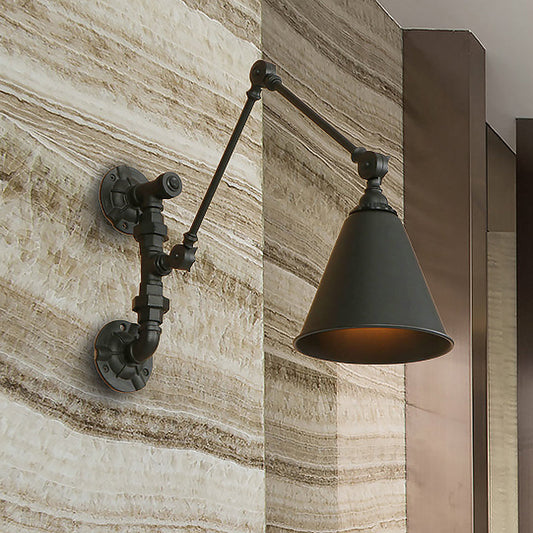 Frendorf | 1 Glühbirne Schwenkarm Wandlampe Beleuchtung Industrie Schwarz Metall Wandmontage Licht mit Kegelshade