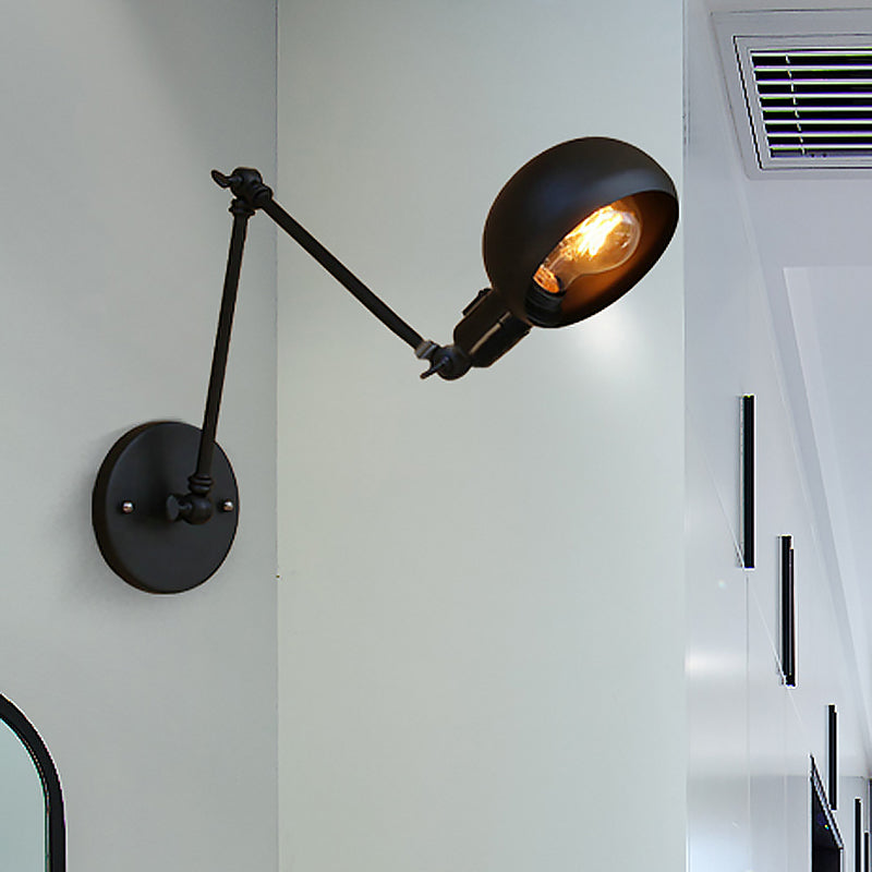 Frendorf | 1 Glühbirne Metall Wandbeleuchtung Industriell Schwarz Schwenkarm Studierzimmer Wandlampe Licht mit Schalen Shade