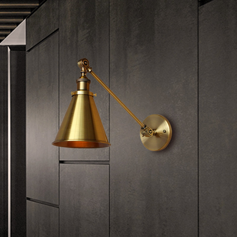 Frendorf | 1 Licht Wandlampe mit Tapse Schatten Metallic Vintage Innen Wandbeleuchtung in Messing, 8"/12" Dia
