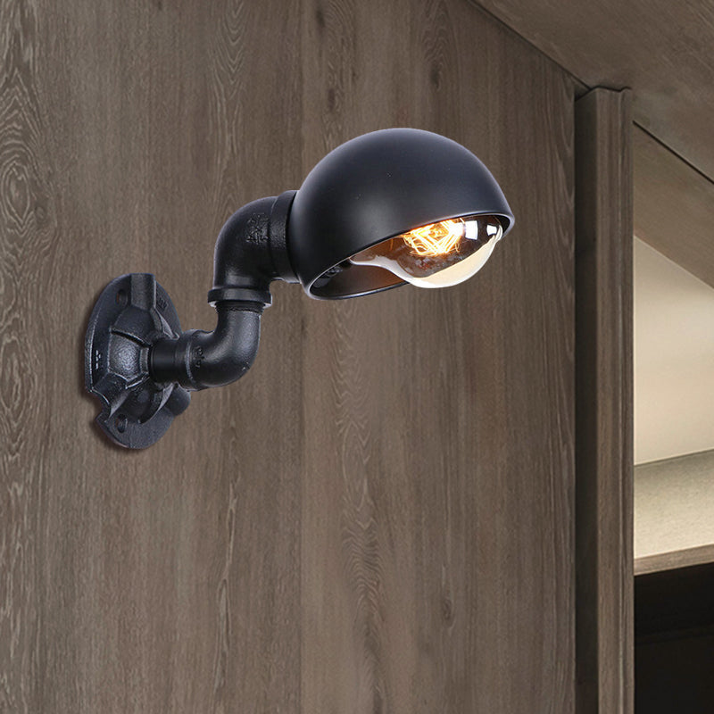 Frendorf | Dome Shade Iron Wall Light Fixture Industrial 1 Light Schlafzimmer Wandleuchte mit Rohrdesign in Schwarz