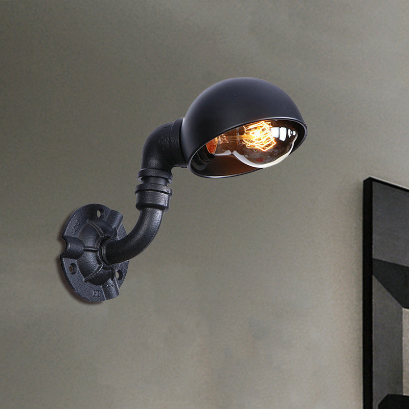 Frendorf | Dome Shade Iron Wall Light Fixture Industrial 1 Light Schlafzimmer Wandleuchte mit Rohrdesign in Schwarz