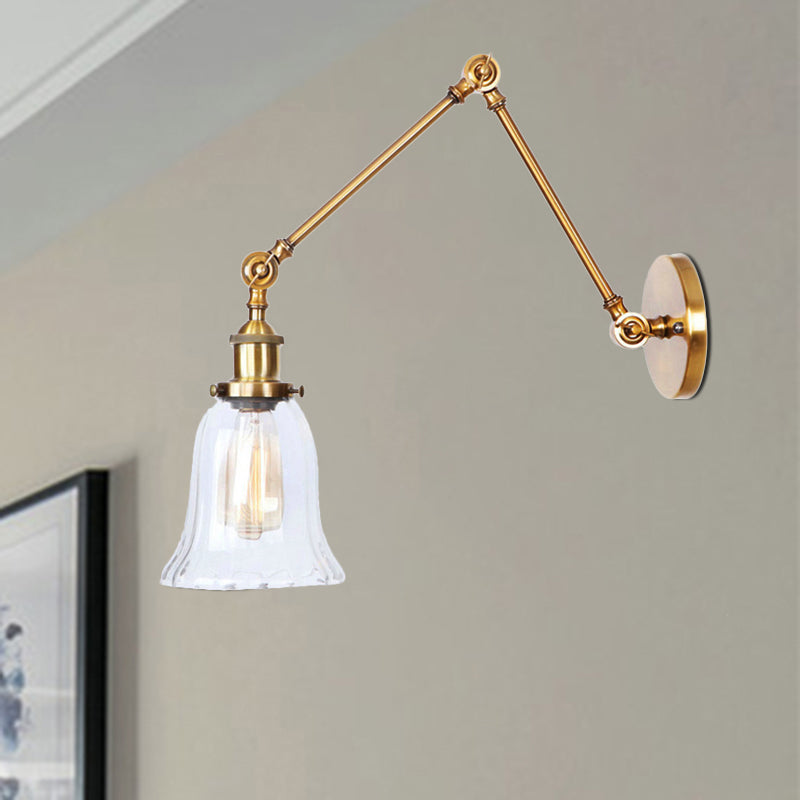 Frendorf | Messing Ausladende Wandbeleuchtung Vintage Stil Klare Strukturierte Glas 1 Licht Wohnzimmer Wandleuchte Leuchtenstelle