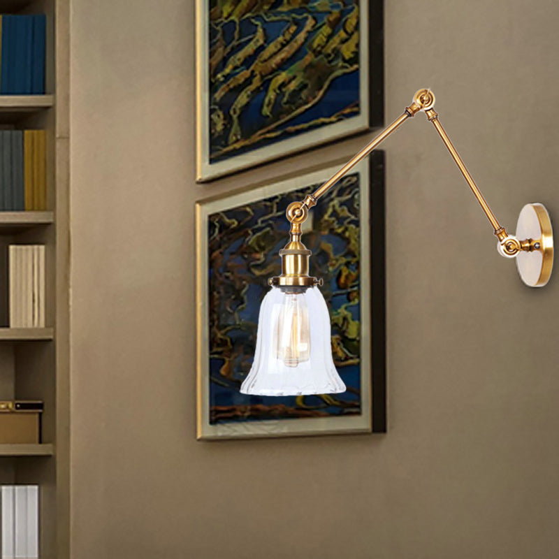 Frendorf | Messing Ausladende Wandbeleuchtung Vintage Stil Klare Strukturierte Glas 1 Licht Wohnzimmer Wandleuchte Leuchtenstelle