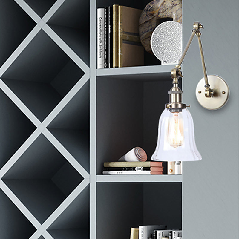Frendorf | Klar Texturiertes Glas Flare Wand Sconce Antik 1 Licht Studienraum Beleuchtungseinrichtung in Bronze