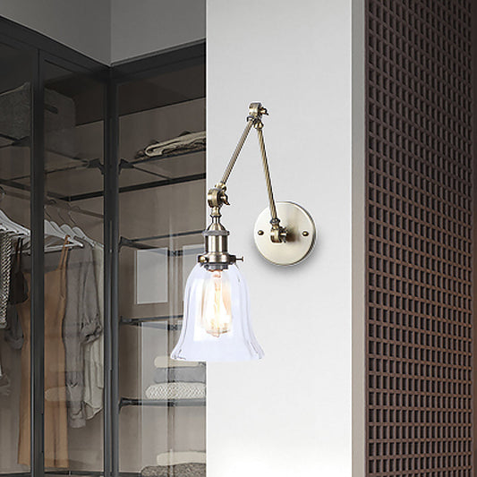 Frendorf | Klar Texturiertes Glas Flare Wand Sconce Antik 1 Licht Studienraum Beleuchtungseinrichtung in Bronze