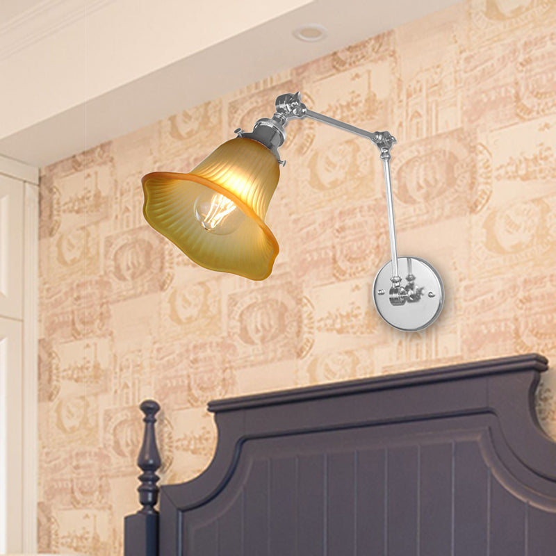 Frendorf | 1 Licht Flare Wandleuchte Lichtarmatur Industriedesign Chrom Bernstein Texturiertes Glas Wandlampe für Schlafzimmer