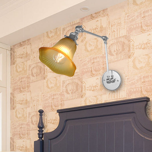 Frendorf | 1 Licht Flare Wandleuchte Lichtarmatur Industriedesign Chrom Bernstein Texturiertes Glas Wandlampe für Schlafzimmer