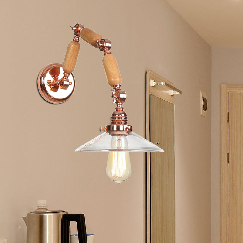 Frendorf | Kegelvormige Heldere Glazen Wandlamp Vintage Enkelvoudige Bulb Woonkamer Sconces Licht in Roze Goud met Arm