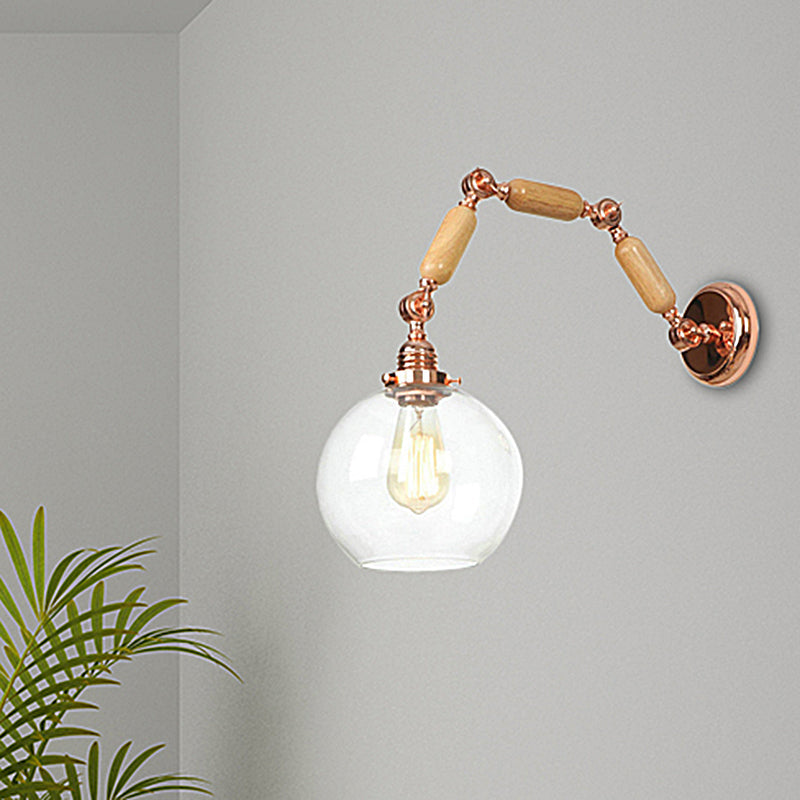 Frendorf | Globe Woonkamer Wandlamp Antique Helder Glas 1 Licht Roze Gouden Wandlamp met Uittrekbare Arm
