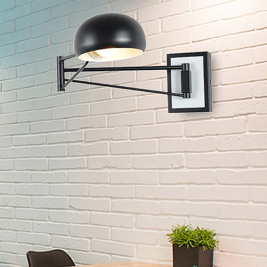 Frendorf | Schwenkarm-Metall-Wandleuchte mit Kuppelschirm Retro Stilvolle 1-Licht-Nachtwandbeleuchtung in Schwarz/Weiß