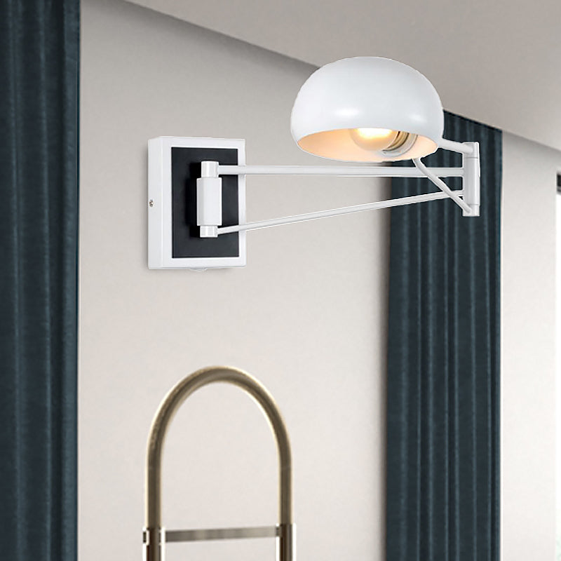 Frendorf | Schwenkarm-Metall-Wandleuchte mit Kuppelschirm Retro Stilvolle 1-Licht-Nachtwandbeleuchtung in Schwarz/Weiß