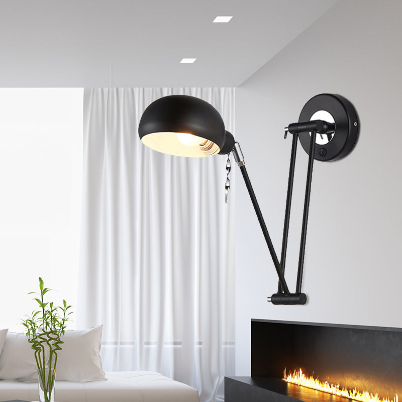 Frendorf | Bowl Wohnzimmer Wandleuchte mit Schwenkarm Industrie Retro Metallic 1 Licht Schwarz Lesewandlicht