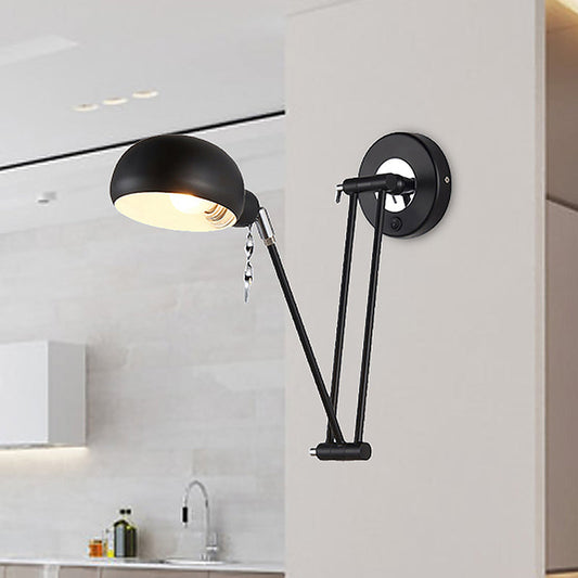 Frendorf | Bowl Wohnzimmer Wandleuchte mit Schwenkarm Industrie Retro Metallic 1 Licht Schwarz Lesewandlicht