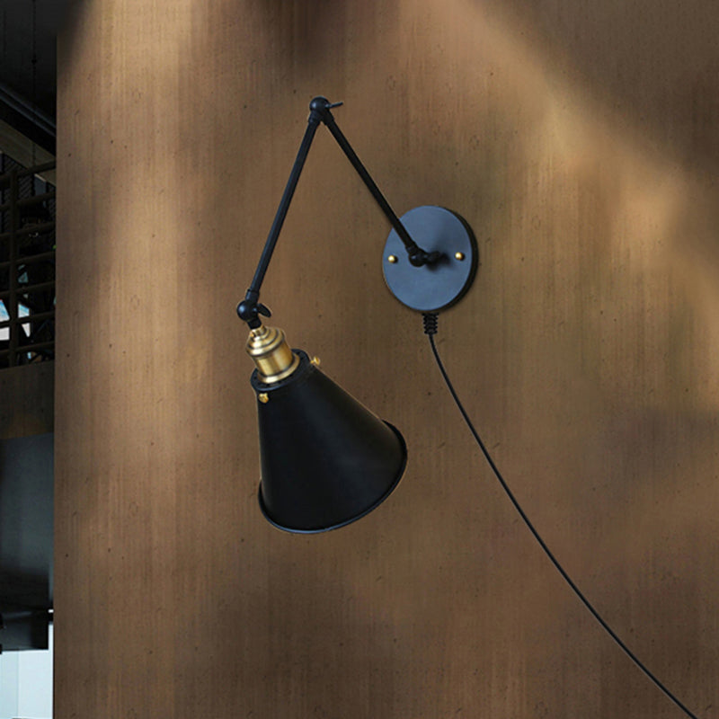Frendorf | Vintage Getaperde Wandlamp 1 Peertje Metallische Wandlamp Met Draaiarm in Zwart Voor Eetkamer