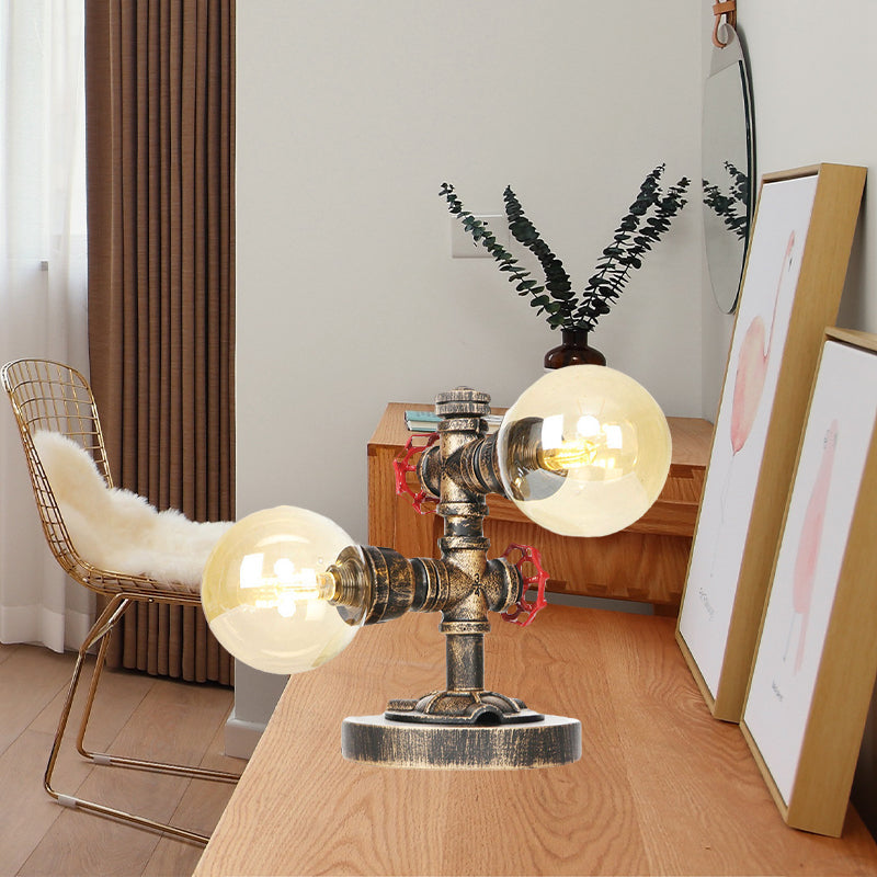 Antike Silber/Bronze Globus Schirm Arbeitsbeleuchtung Industrie Klar/Amber Glas 2-Licht Wohnzimmer Wandleuchte Lampe