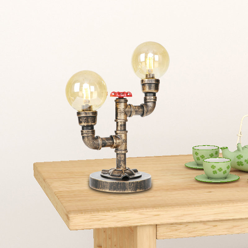 Antike Silber/Bronze Globus Schirm Arbeitsbeleuchtung Industrie Klar/Amber Glas 2-Licht Wohnzimmer Wandleuchte Lampe