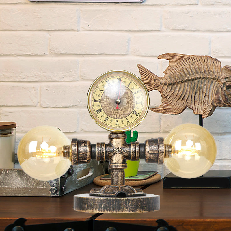 Antike Silber/Bronze Globus Schirm Arbeitsbeleuchtung Industrie Klar/Amber Glas 2-Licht Wohnzimmer Wandleuchte Lampe