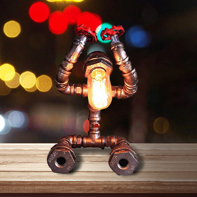 Schmiedeeisen Roboter Tischleuchte mit Wasserhahn Steampunk 1 Glühbirne Café Tischlampe in Silber