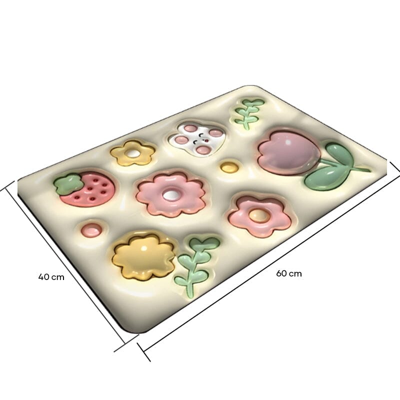 Frendorf | FloraSoft 3D Blumen Badezimmermatte | Saugstark & Rutschfest | Weiche Fußmatte für Wohlfühlmomente