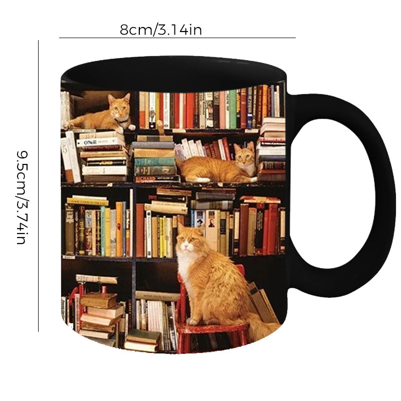 Frendorf | Bücherregal Keramikkaffeebecher - Geschenk für Katzenbuchliebhaber