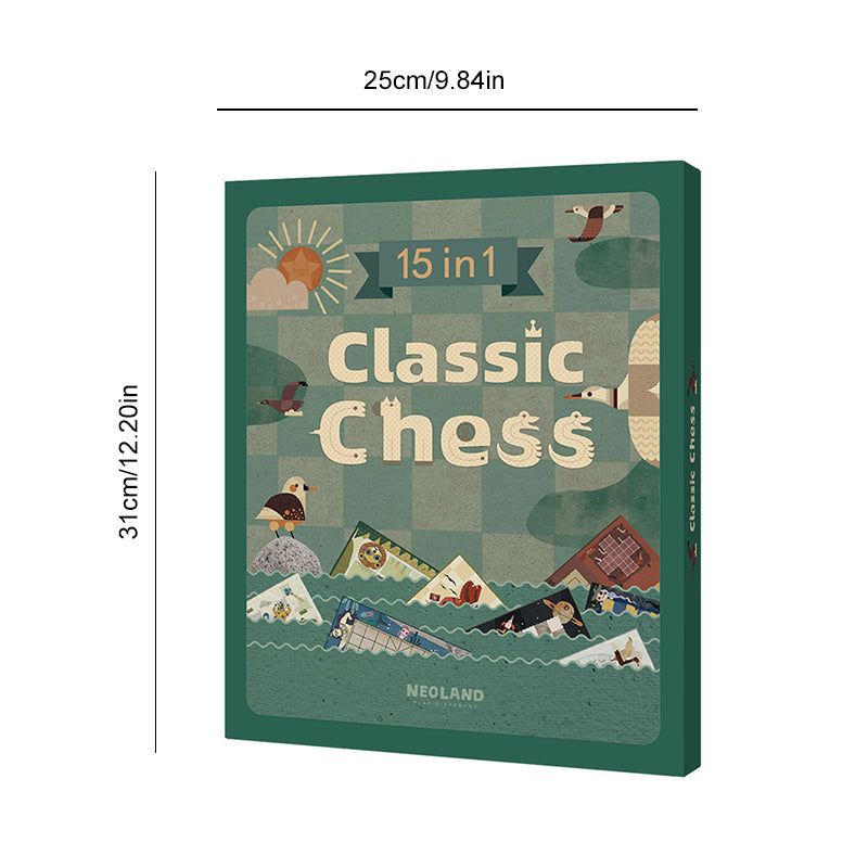 Frendorf | 15-in-1 Multifunktionales Buch-Stil Tragbares Schachset