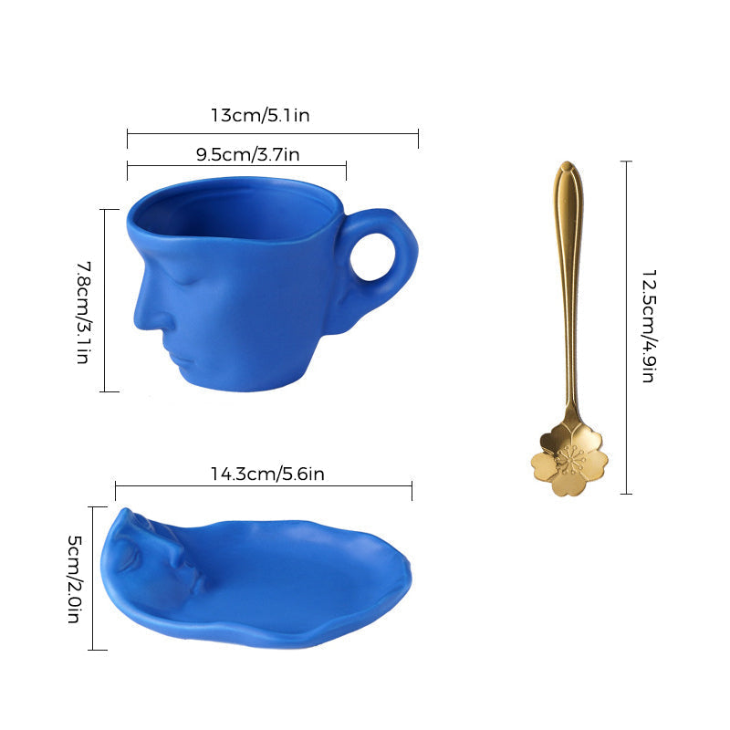 Frendorf | Metal Touching Face Kreative Keramische Kiss Kaffee Becher, Künstlerisches Vibe Becher & Untertasse Set