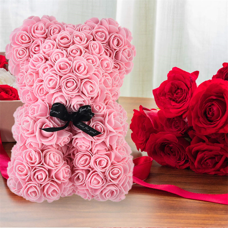 Frendorf | Valentinstag Geschenk Rose Bär Ewige Blume Rose Teddybär PE Schaum Bär 25cm Valentinstag