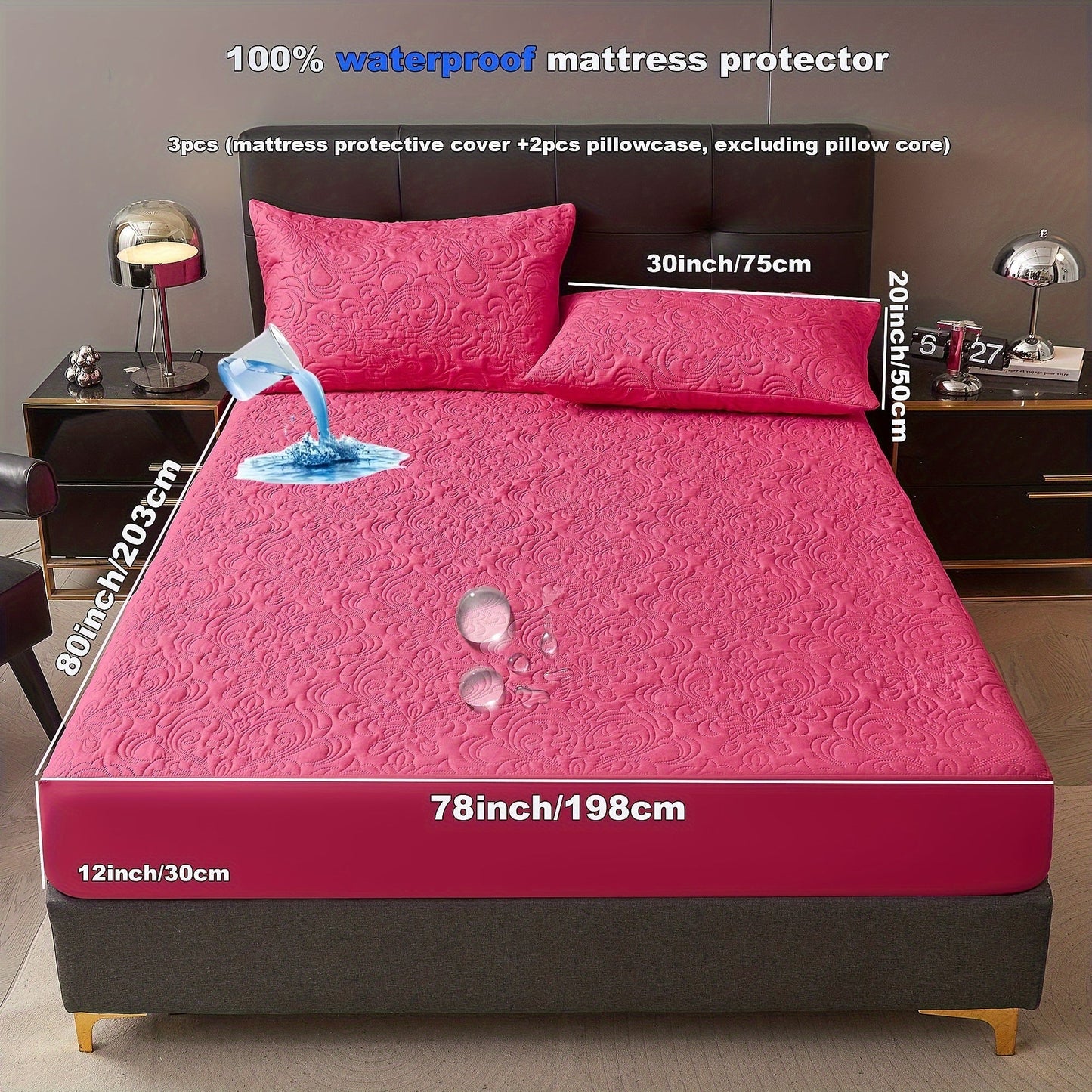 3-teiliger wasserdichter Matratzenschoner Set – Atmungsaktiv, Staubdicht, Rutschfest, Maschinenwaschbar, Spannbettlaken mit tiefem Pocket für alle Jahreszeiten