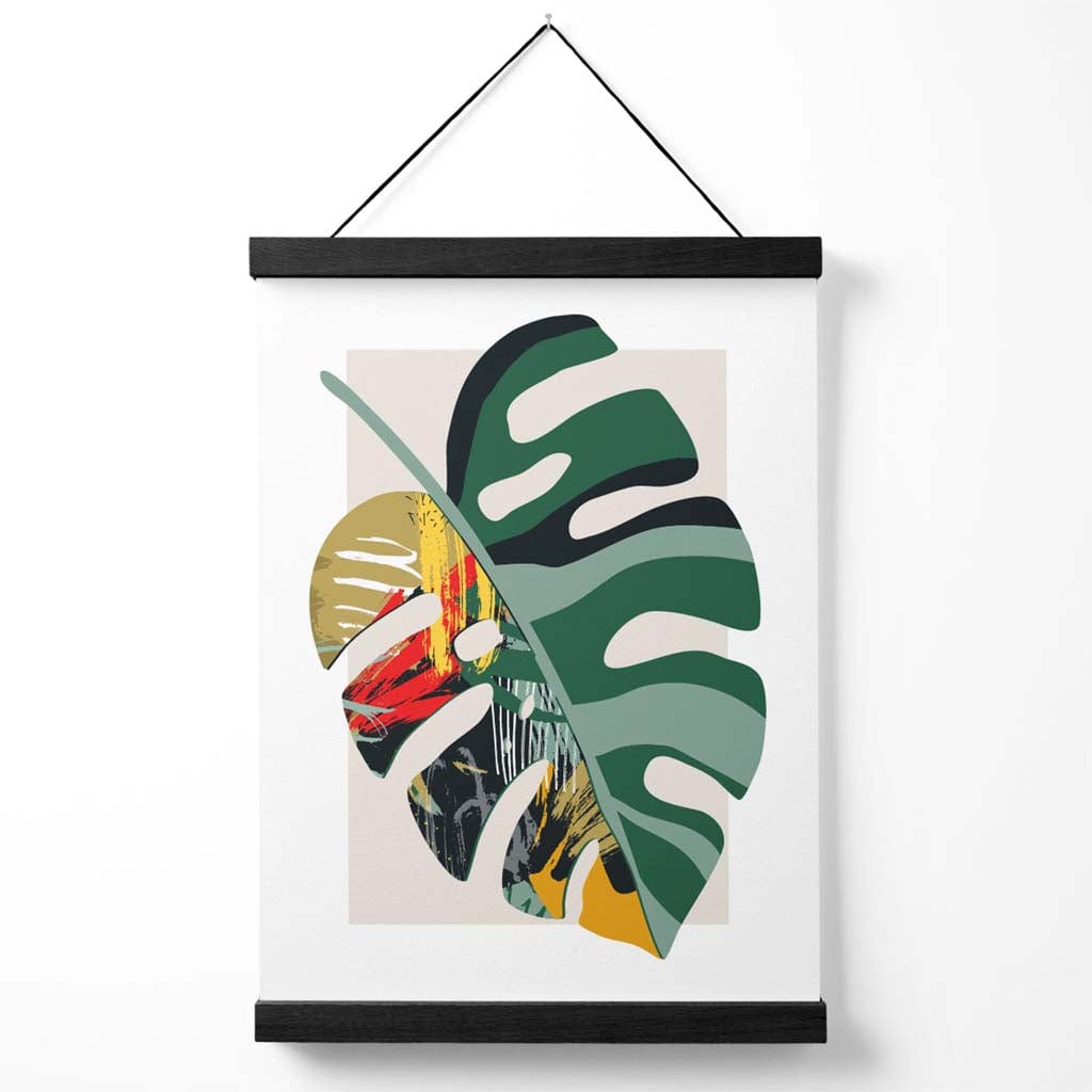 Monstera Grüner und Roter Minimalistischer Poster mit Aufhänger