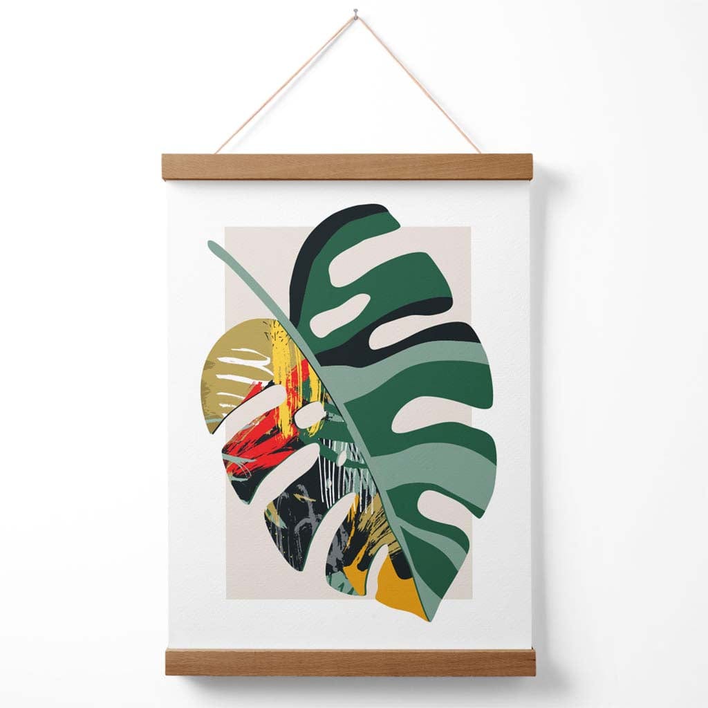 Monstera Grüner und Roter Minimalistischer Poster mit Aufhänger