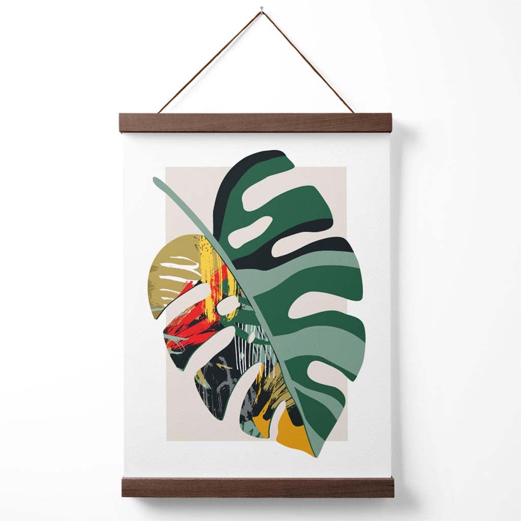 Monstera Grüner und Roter Minimalistischer Poster mit Aufhänger