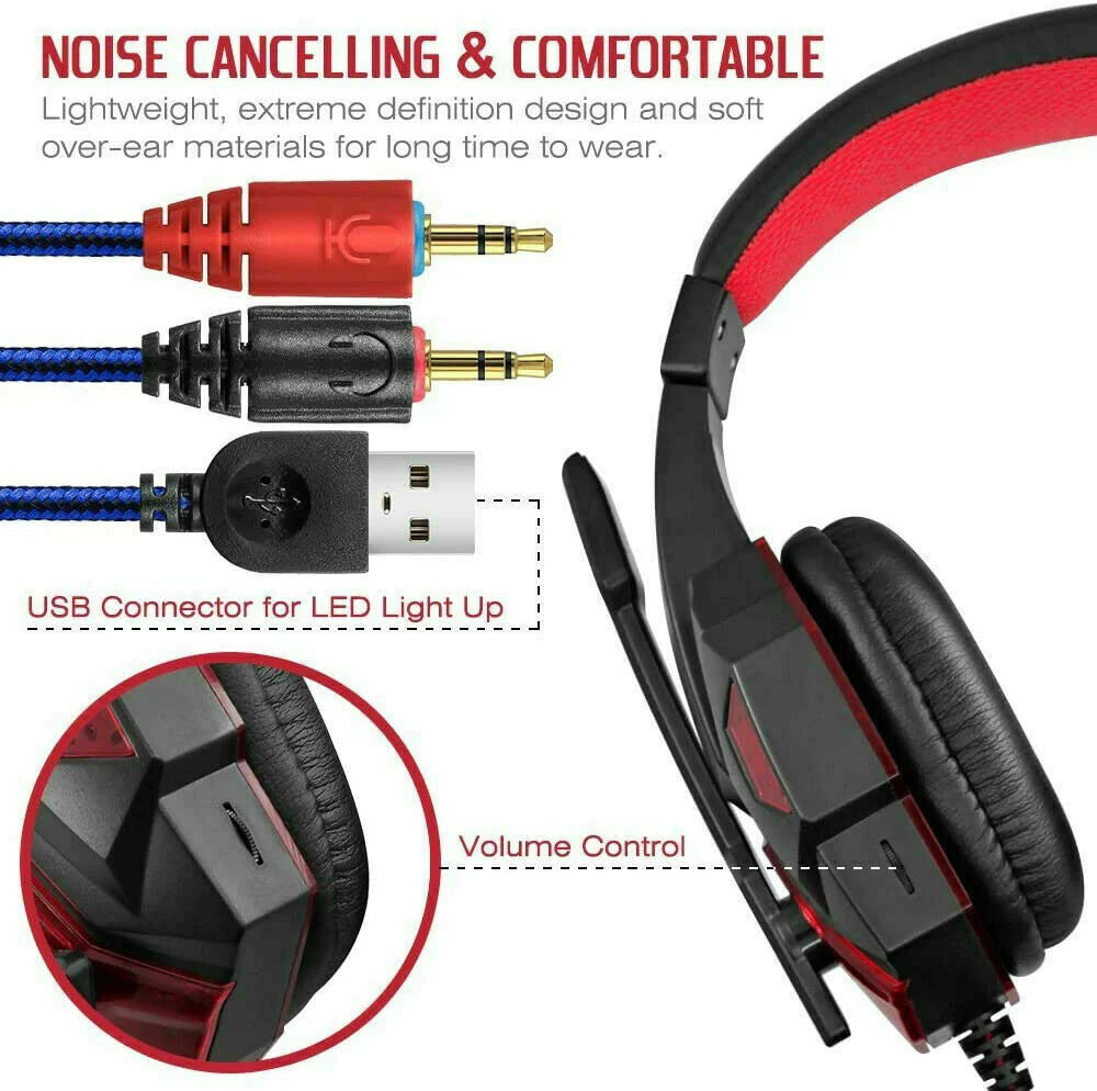 Frendorf | 3.5mm Gaming-Headset Mikrophon LED Kopfhörer Stereo Bass Surround Für PC PS4 Xbox One