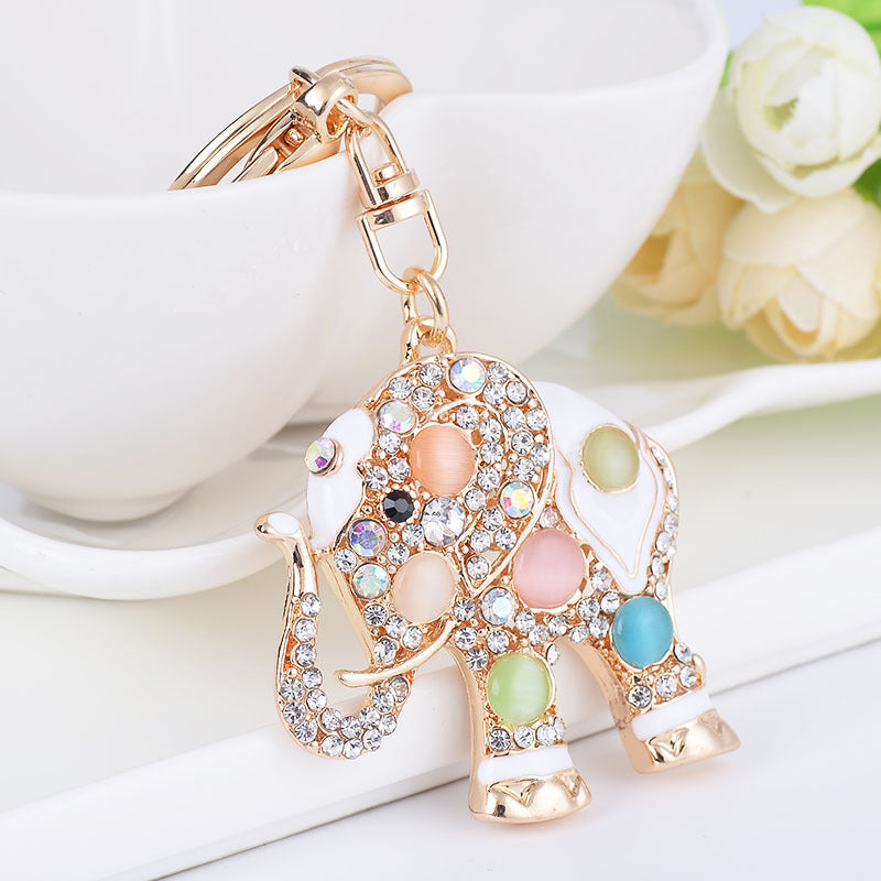 Frendorf | Niedlicher Glücklicher Pinker Elefant Großer Kristall-Rhinestone Schlüsselanhänger