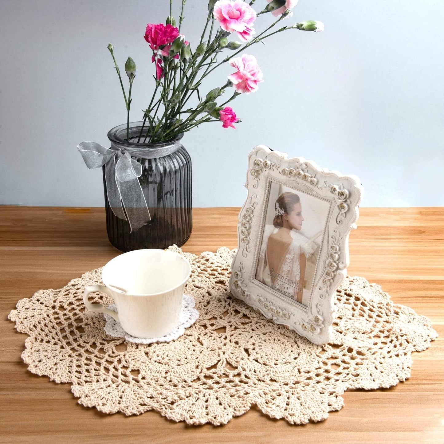 Frendorf | 2-Teilig Handgefertigte Baumwolle Häkel-Untersetzer Ovale Spitze Tischplatzsets 12 X 17 Zoll, Beige