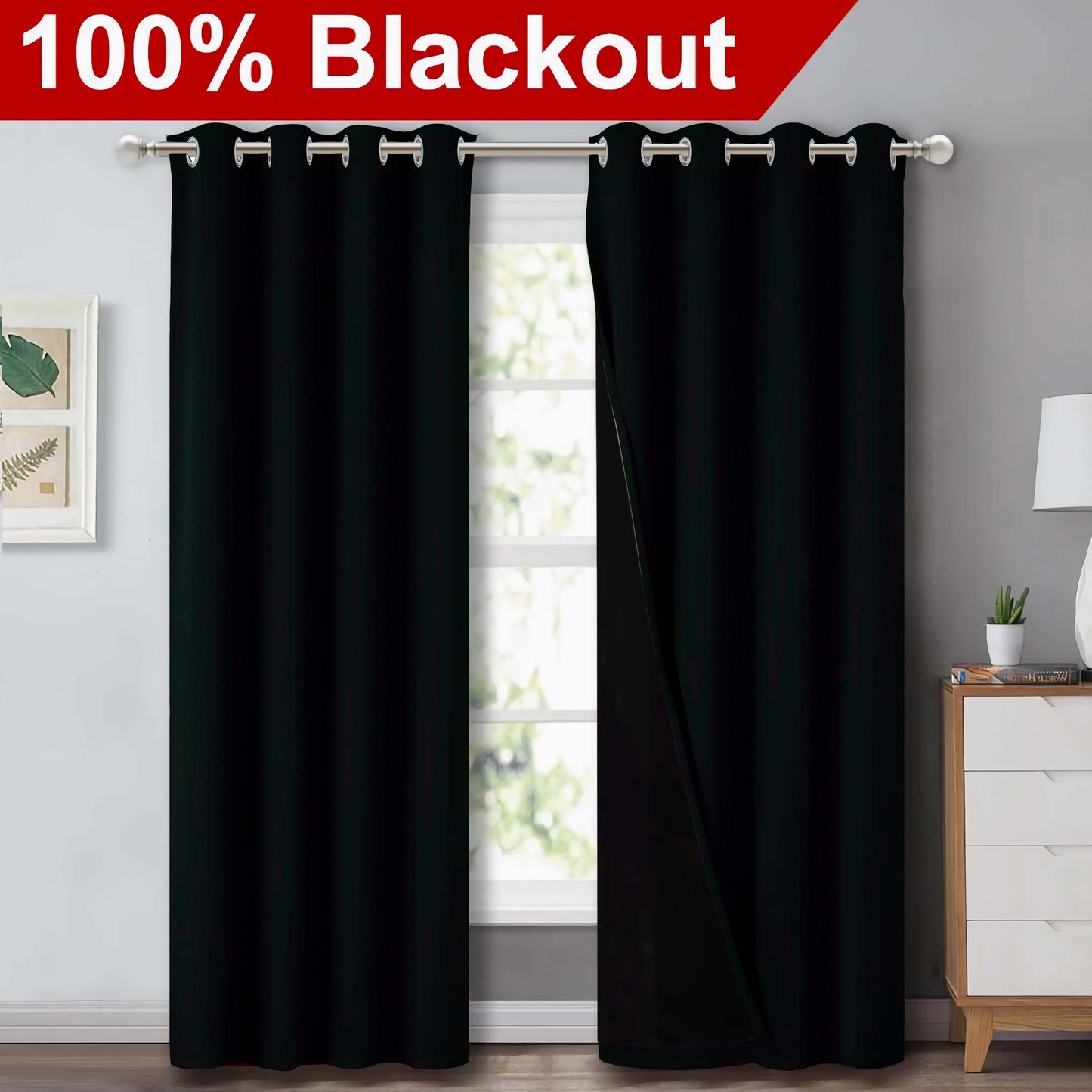 Klassische Blackout-Vorhänge mit Ösen – Thermisch isolierter, nicht bleichbarer Stoff für Wohnzimmer, Schlafzimmer, Küche, stilvolle Wohnkultur
