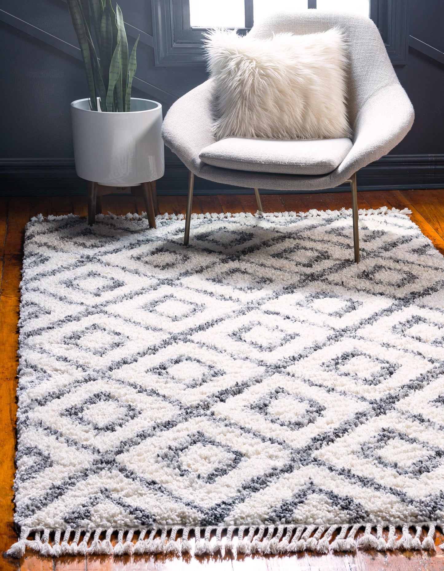 Frendorf | DiamondLuxe Shag - Teppich mit Diamantmuster | Shaggy Hochflorteppich | Weich & Modern | Perfekt für Wohnzimmer