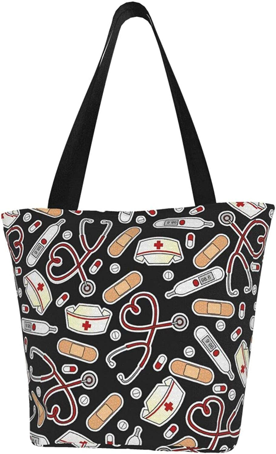 Frendorf | Antcreptson Medizinisches Thermometer Krankenschwester Hut Canvas Einkaufstasche für Frauen Reisen Arbeiten Einkaufen Lebensmittel Top-Griff Handtaschen Große Taschen Wiederverwendbare Handtaschen Baumwoll-Schultertaschen