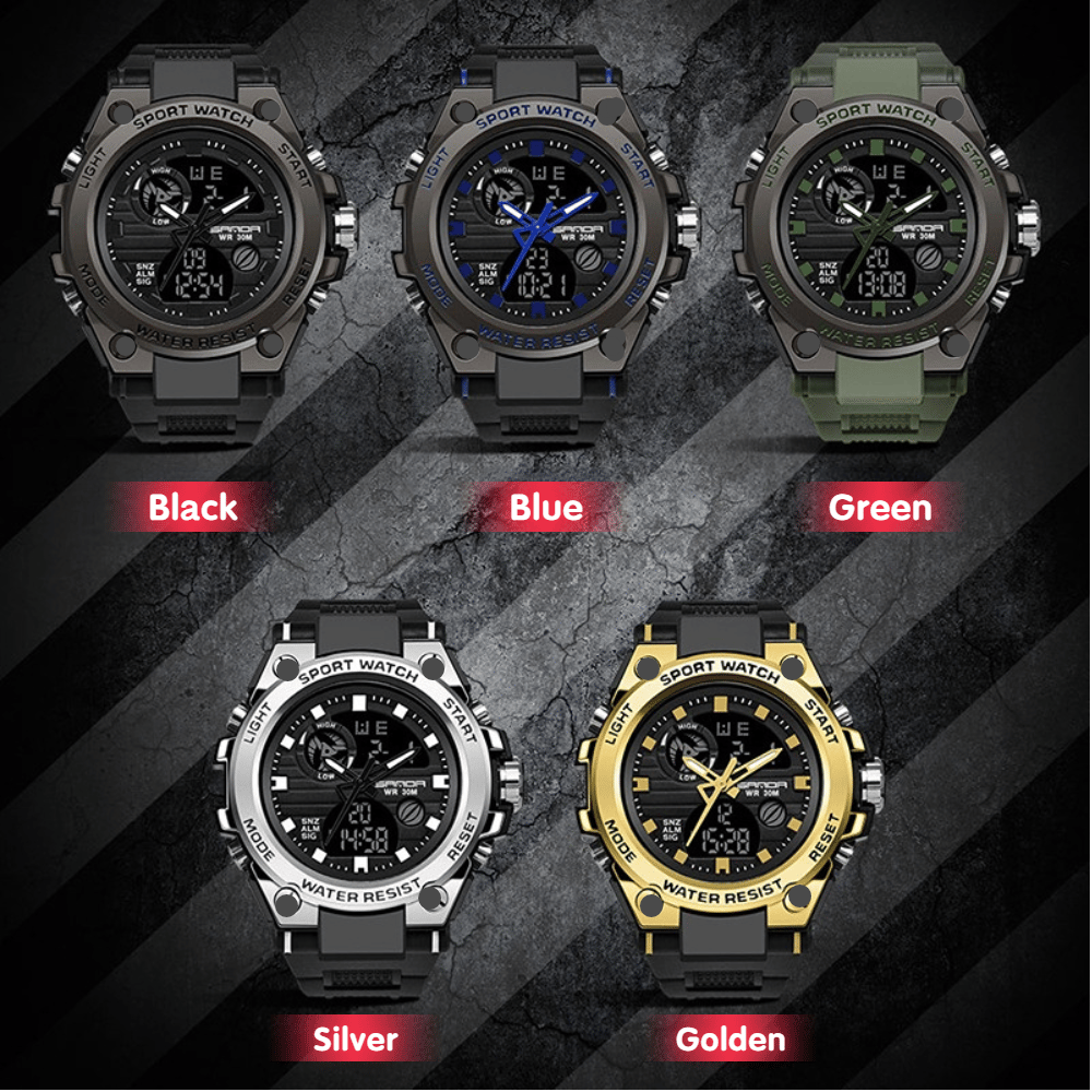 Frendorf | Sportliche Dual-Display Mode Multifunktionale wasserdichte leuchtende Herrenarmbanduhr