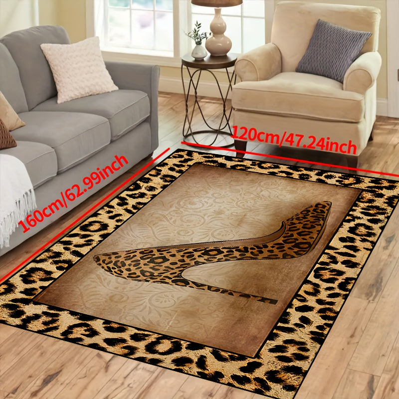 Antirutsch waschbarer Teppich - wasserdichter Teppich für Flur, Wohnzimmer, Schlafzimmer, Terrasse - Leopardenmuster hohe Absätze Design