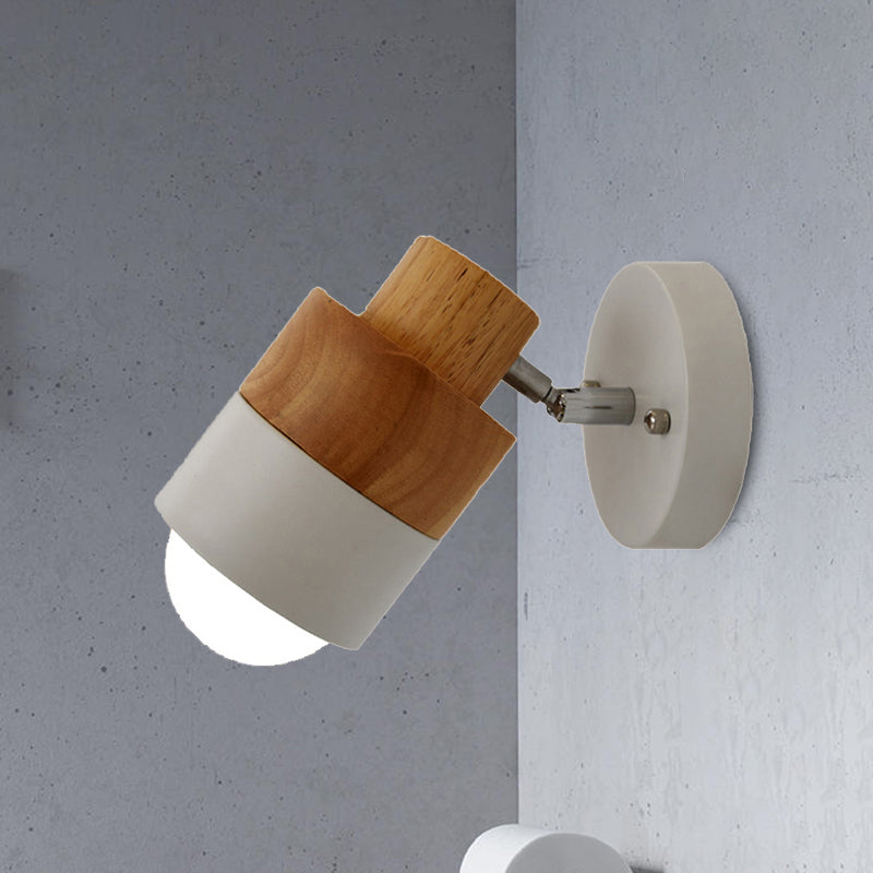 Frendorf | 1 Licht Rotatable Wand Sconces Beleuchtung Moderne Zylindrische Metall- und Holz-Wandmontage Licht in Schwarz/Weiß